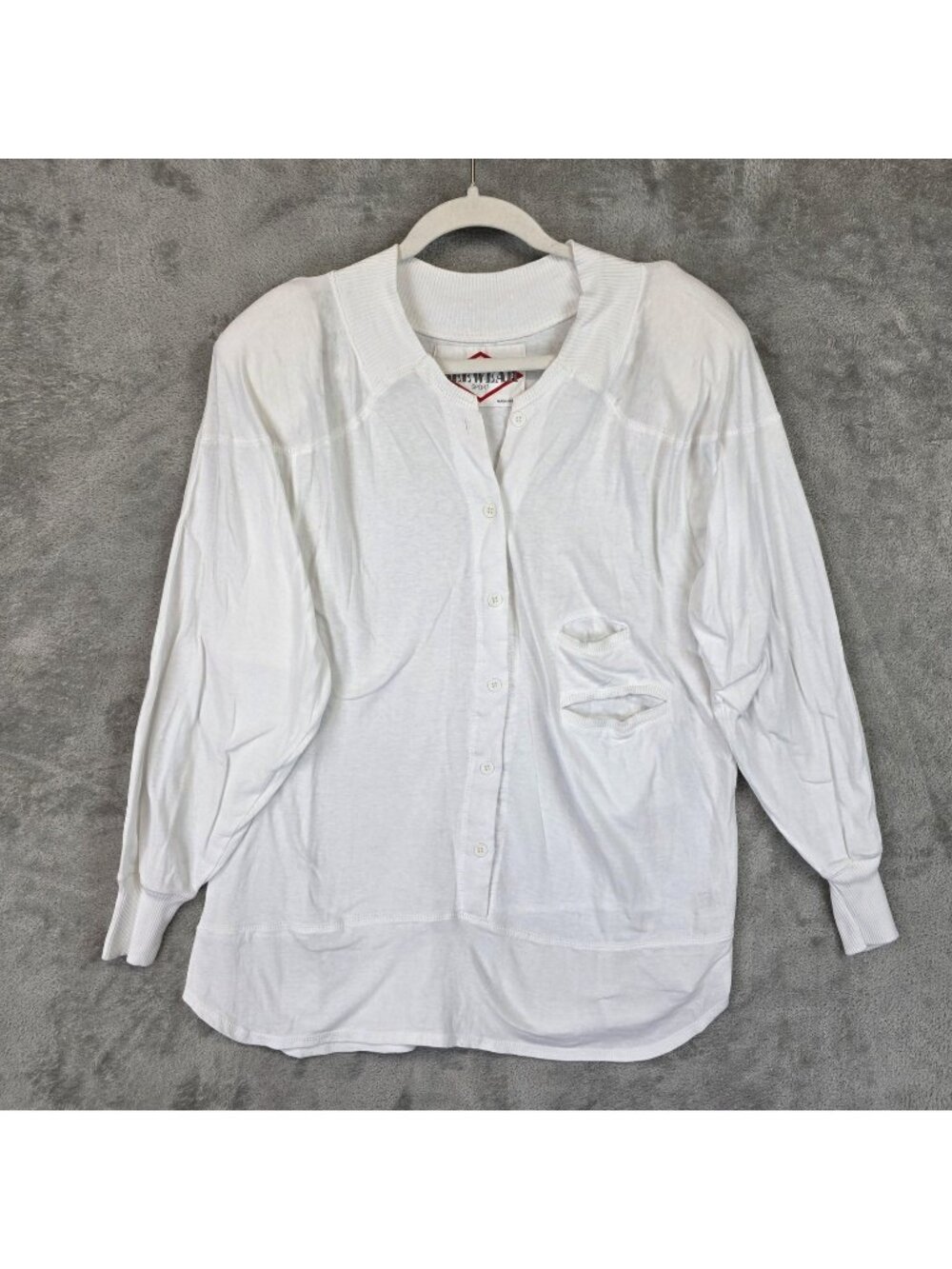 Vintage Beewear Sport Shirt Womens L White Long Sleeve Henley Button Front